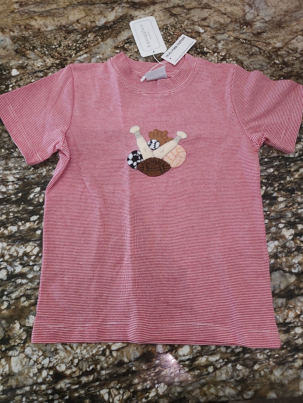 Striped Red Kids Tee with Sports Appliqué